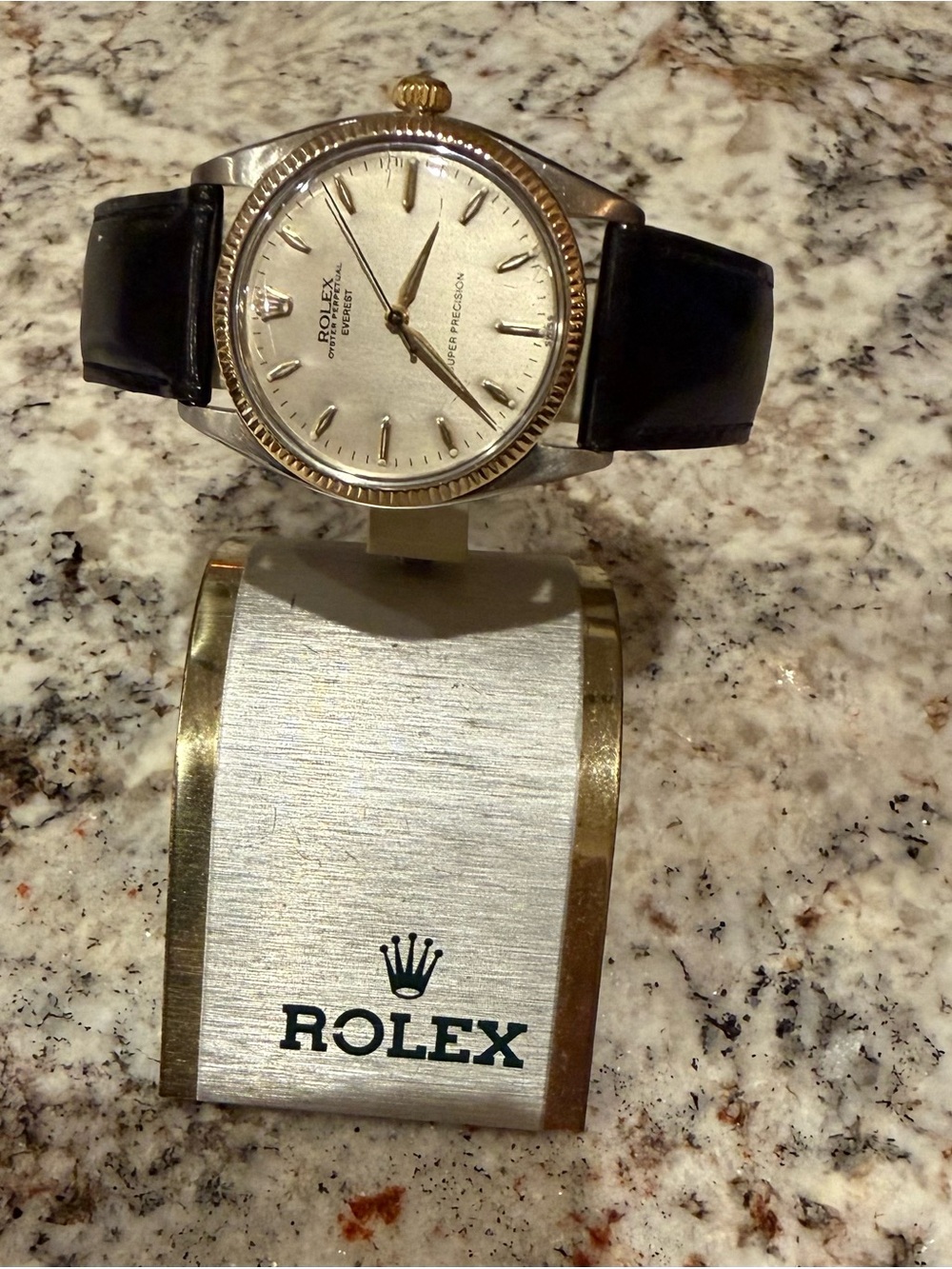 Rolex 1950’s Everest Edition, Two-Tone, Silver Dial, Watch with Black Strap